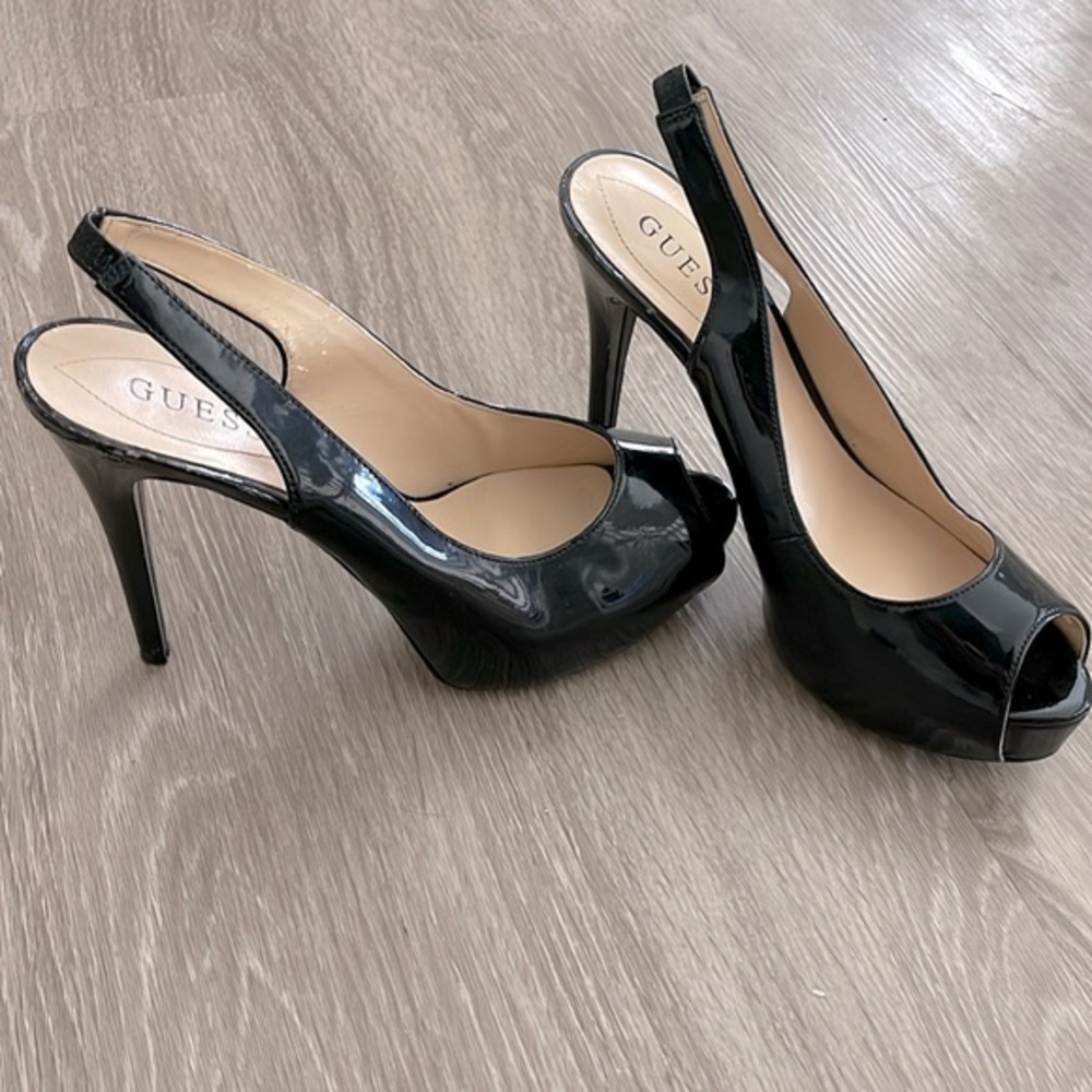 GUESS Black Patent Stiletto Heel Platform Shoes Women’s Size 9